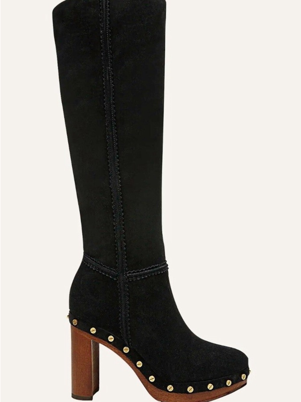 Veronica Beard Glendale Black Suede Knee-High Studded Platform Boots